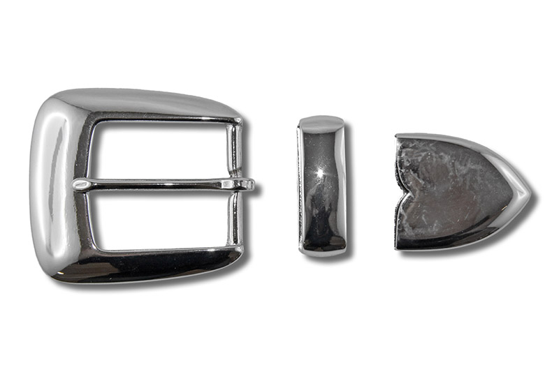 Belt Buckle Set, Brass, Silver Plated, 32 mm