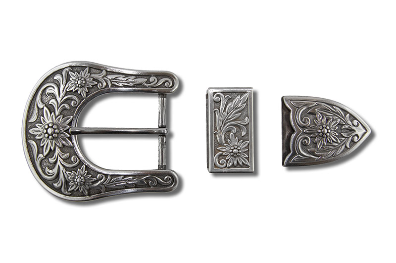 IV_7603_2 Sunburst Floral – Belt Buckle Set, Antique Silver