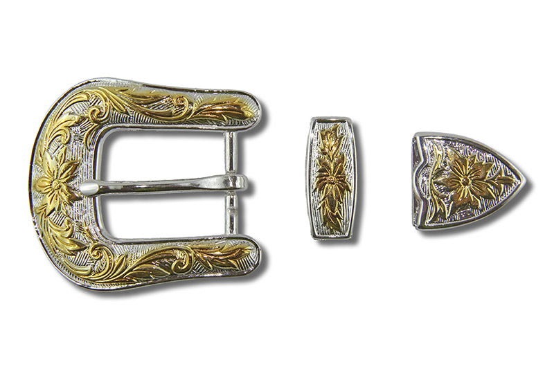 IV_1872-01_1 Belt Buckle Set, Floral, silver / gold